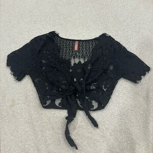Pretty Lace Tie-up Shirt - Black (size small)